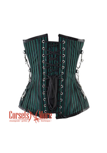 Plus Size Green and Black Striped Brocade Steampunk Underbust Costume Corset