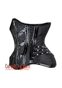 Black Leather and Brocade Steampunk Underbust Costume Corset