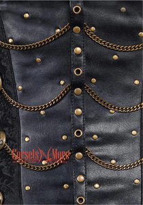 Black Leather Steampunk Underbust Costume Corset