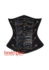 Plus Size Black Leather Steampunk Underbust Waist Training Costume Corset