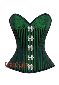 Plus Size Green And Black Brocade Steampunk Overbust Costume Corset