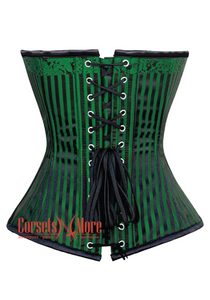 Plus Size Green And Black Brocade Silver Zipper Steampunk Overbust Costume Corset