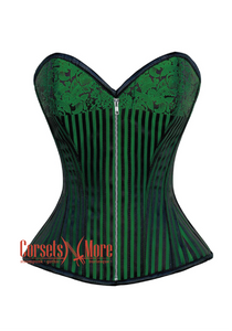 Green And Black Brocade Silver Zipper Steampunk Overbust Costume Corset