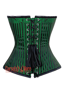 Plus Size Green And Black Brocade Antique Zipper Steampunk Overbust Costume Corset