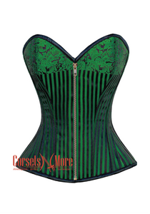 Green And Black Brocade Antique Zipper Steampunk Overbust Costume Corset