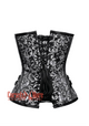 Black and Silver Brocade With Antique Clasps Steampunk Overbust Costume Corset