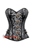 Black and Silver Brocade With Antique Clasps Steampunk Overbust Costume Corset