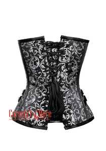 Black and Silver Brocade With Silver Zipper Steampunk Overbust Costume Corset