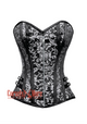 Plus Size Black and Silver Brocade With Silver Zipper Steampunk Overbust Costume Corset