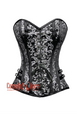 Black and Silver Brocade Front Lace Steampunk Overbust Costume Corset