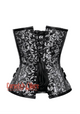 Black and Silver Brocade Front Lace Steampunk Overbust Costume Corset