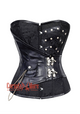 Plus Size Black Brocade Leather Steampunk Overbust Costume Corset