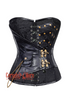 Black Brocade Leather With Front Lace Steampunk Overbust Costume Corset