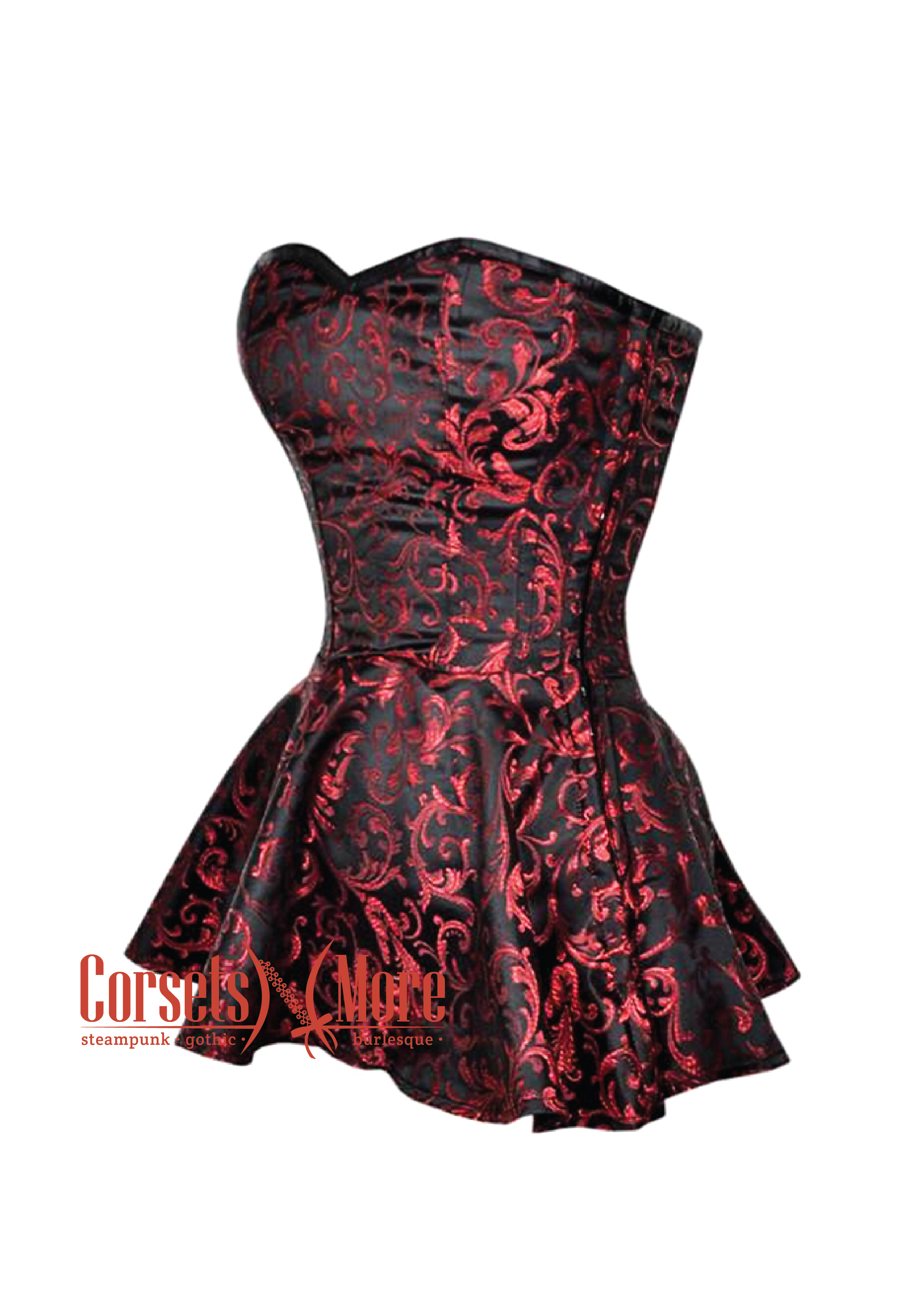 Red and Black Brocade Gothic Burlesque Overbust Corset Dress 5XL | 38 (for waist size 42"-43) Red and Black Brocade Gothic Burlesque Overbust Corset Dress 5XL | 38 (for waist size 42"-43)