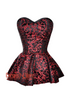 Red and Black Brocade Gothic Burlesque Overbust Corset Dress