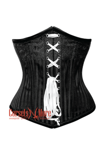 Black Brocade With White Lace Gothic Burlesque Underbust Corset