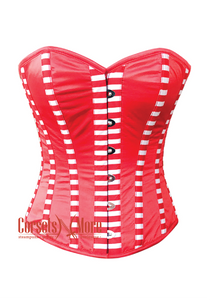 Plus Size Red Satin Stripes Burlesque Gothic Costume Overbust Corset Top