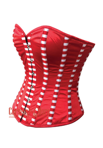 Plus Size Red Satin Stripes Burlesque Gothic Costume Overbust Corset Top