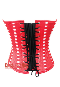 Red Satin Stripes Burlesque Gothic Costume Overbust Corset Top