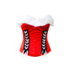 Red Satin White Fur Valentine Costume Overbust Bustier Halloween Corset Top