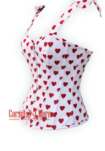 Heart Printed Overbust Corset with Straps tied at Shoulders