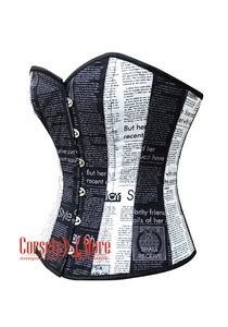 Plus Size Newspaper Print Cotton Black and White Corset Gothic Bustier Overbust Corset Top