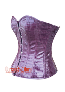 Wine Corset Crocodile Skin Texture Faux Leather Overbust Bustier Top