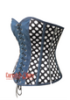 Blue Denim and Polka Dots Satin Gothic Retro Costume Waist Training Plus Size Overbust Bustier Top