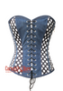 Blue Denim and Polka Dots Satin Gothic Retro Costume Waist Training Overbust Bustier Top