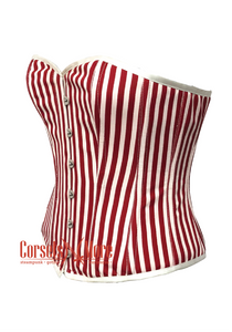 Plus Size Red and White Vertical Striped Satin Gothic Costume Waist Training Overbust Bustier Top