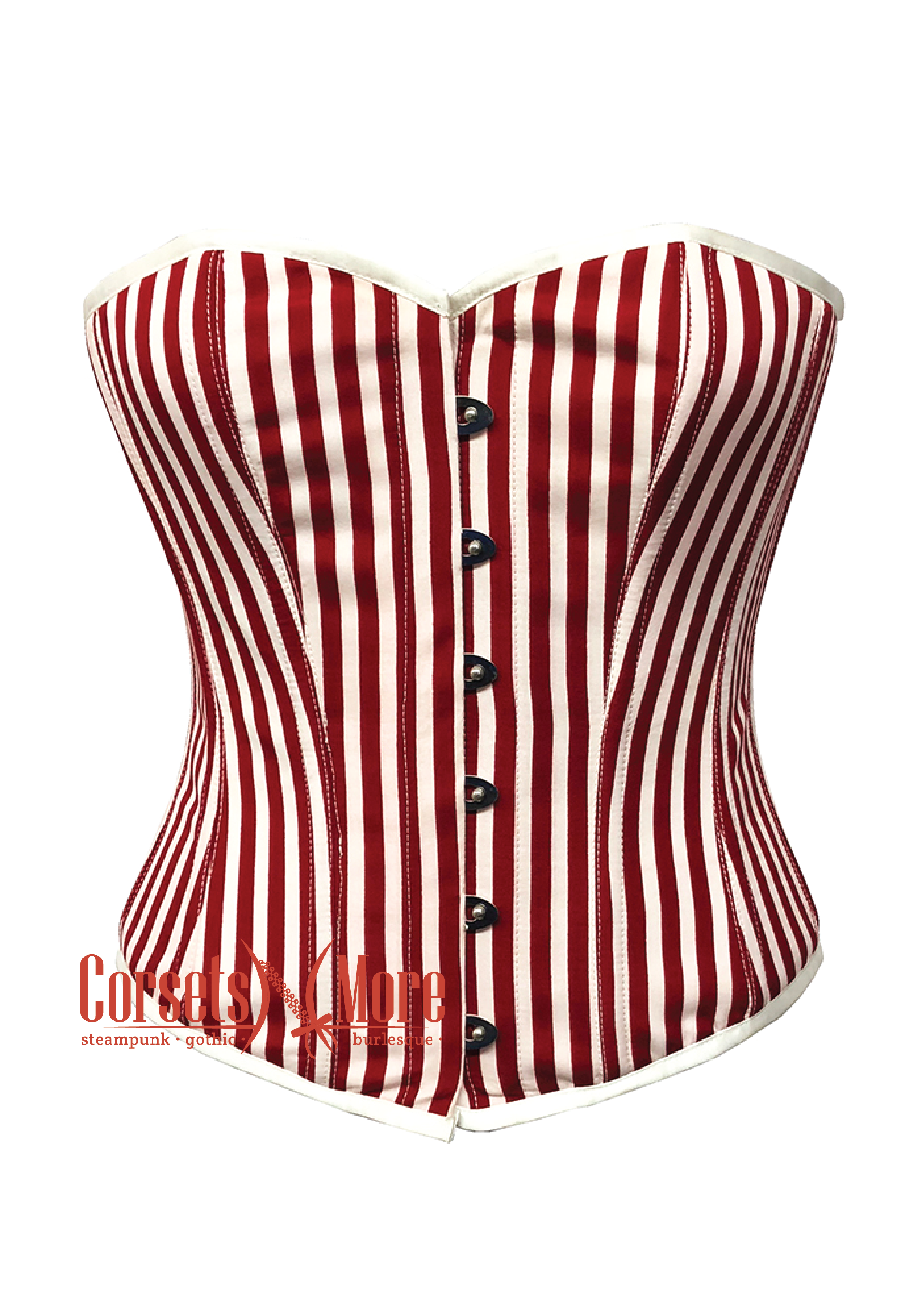 Plus Size Red and White Vertical Striped Satin Gothic Costume Waist  Training Overbust Bustier Top