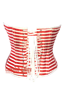 Red and White Horizontal Striped Satin Gothic Costume Waist Training Overbust Bustier Top