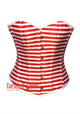 Plus Size Red and White Horizontal Striped Satin Gothic Costume Waist Training Overbust Bustier Top