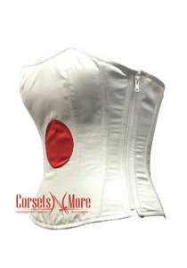 Japan Flag Red and White Satin Gothic Costume Waist Training Overbust Bustier Top