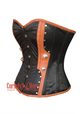 Plus Size Black Satin Brown Leather Steampunk Costume Overbust Corset Top