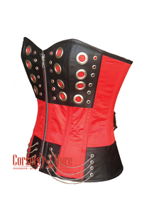 Plus Size Red and Black Satin with O-Rings Steampunk Costume Overbust Corset Top