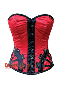 Plus Size Red and Black Satin Gothic Sexy Costume Overbust Corset Bustier Top