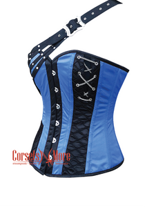 Blue and Black Satin Gothic Steampunk Costume Overbust Bustier Top