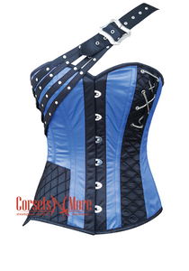 Plus Size Blue and Black Satin Gothic Steampunk Costume Overbust Bustier Top