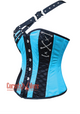 Baby Blue and Black Satin Gothic Steampunk Costume Overbust Bustier Top