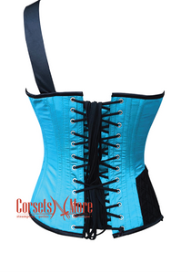 Plus Size Baby Blue and Black Satin Gothic Steampunk Costume Overbust Bustier Top