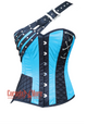 Baby Blue and Black Satin Gothic Steampunk Costume Overbust Bustier Top