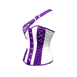 Women’s Purple and White Satin Gothic Steampunk Costume Overbust Bustier Top
