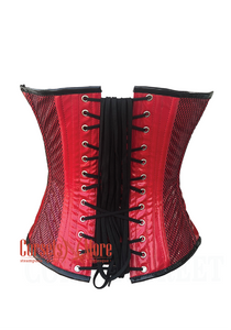 Red PVC Black Net Halloween Costume Overbust Heart Corset Top