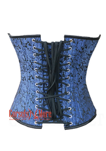 Plus Size Blue and Black Brocade Striped Overbust Corset Sexy Top