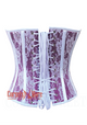 Purple Satin White Floral Lace Overbust Gothic Costume Bustier Corset Top