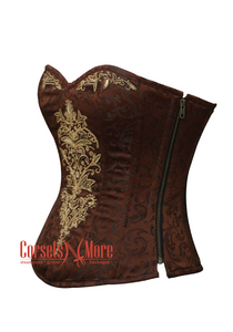 Plus Size Brown Brocade Sequins Hand Work Burlesque Overbust Corset Top