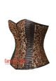 Plus Size Brown & Golden Brocade and Leather Corset Overbust Bustier Top