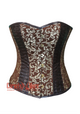 Brown & Golden Brocade and Leather Corset Overbust Bustier Top