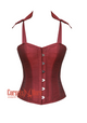 Maroon Silk Corset Overbust Bustier with Shoulder Straps